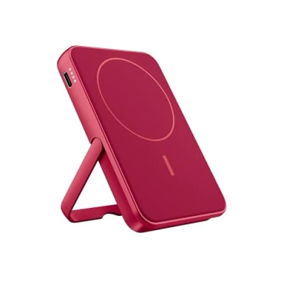 Abbildung von Fresh &#039;n Rebel Wireless Magnetic Powerbank 5000mAh, MagSafe kompatibel, PD 20W Schnellladung, USB C Port (in/Out), geeignet für iPhone 16/15/14/13/12, tragbar, mit Ständer (Berry Red)