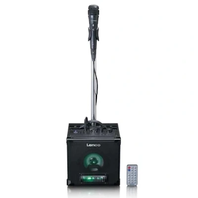 Abbildung von Lenco BTC 070 Karaoke Anlage Bluetooth Lautsprecher mit Mikrofon Musikbox Lichteffekte 10 Stunden Akkulaufzeit USB Micro SD AUX IN Schwarz