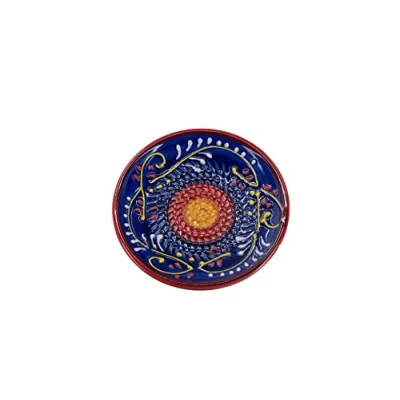 Abbildung von Kaladia Multireibe Reibeteller in blau/rotem Rand, Keramik, handbemalte Küchenreibe Made Spain