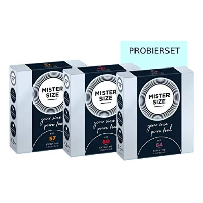 Abbildung von MISTER SIZE Kondome 3x3er Probierset nominale Breite 57/60/64mm, gefühlsecht &amp; feucht