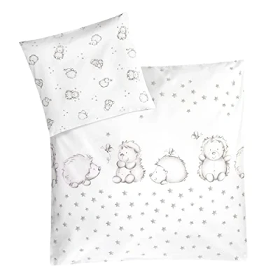 Abbildung von Julius Zöllner Kinderbettwäsche &quot;Igelchen, in 100x135cm passt Babybetten von 70x140cm und 60x120cm&quot;, (2 tlg.), mit kleinem Igel, 80x80 cm für Wiegen, Stubenwagen Kinderwagen