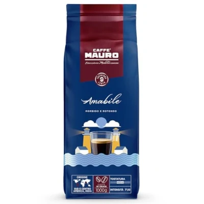 Abbildung von Caffè Mauro Kaffeebohnen 1 kg Amabile Mischung mittlere Röstung Intensität 7/10 hergestellt in Italien 1kg Packung