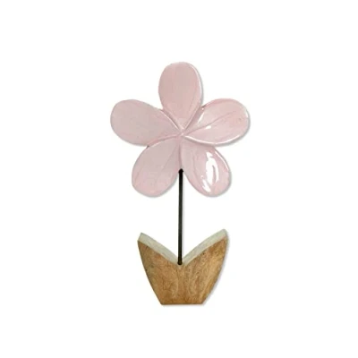 Abbildung von Holz Figur Blume glasiert hell rosa 12 x 21cm Dekofigur Tisch Deko Holzblume Skulptur