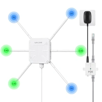 Abbildung von WAVLINK AX3000 Outdoor WLAN Repeater, Dual Band Access Point WiFi6 (2.4G/573M + 5G/2402M) mit aktivem/passivem PoE, 6x7dBi Antennen, wetterfestem IP67 Gehäuse, Gigabit WAN/LAN
