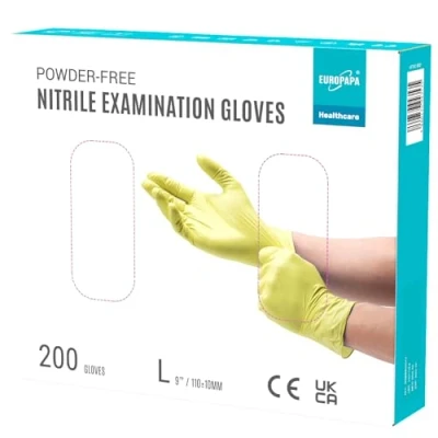 Abbildung von EUROPAPA® 200x Einweghandschuhe Nitrilhandschuhe puderfrei Untersuchungshandschuhe EN455 EN374 latexfrei Einmalhandschuhe Handschuhe in Gr. S, M, L &amp; XL verfügbar (L, Gelb)