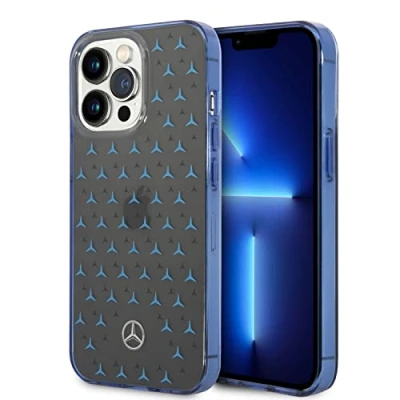 Abbildung von CG MOBILE Mercedes Benz Schutzhülle für iPhone 14 Pro in Schwarz/Blau Big Star Muster, Anti Scratch PC/TPU, Bequeme &amp; Langlebige Hartschale mit Zugänglichen Anschlüssen, Stoßdämpfung Signature Logo