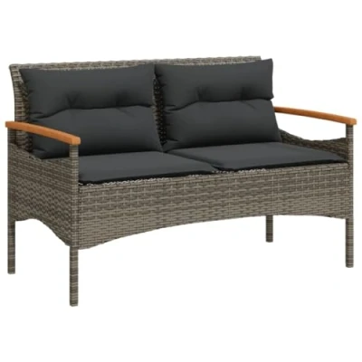 Abbildung von vidaXL Gartenbank mit Kissen 116x62,5x74 cm Grau Poly Rattan (1 St)