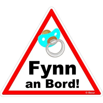 Abbildung von easydruck24de Auto Aufkleber Baby an Bord, Fynn I kfz_444 16 x 14 cm groß Junge Sticker mit Schnuller Hinweis Achtung Vorsicht wetterfest