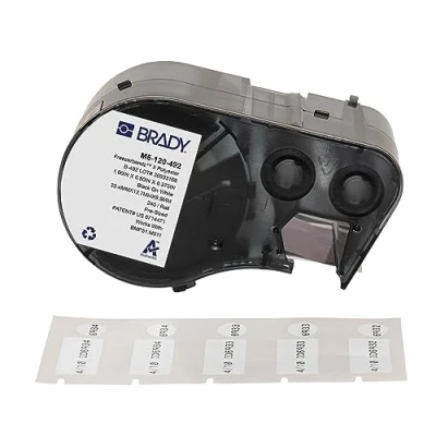 Abbildung von Brady FreezerBondz™ Polyester Etiketten für Etikettendrucker BMP51/BMP53/M511 240, selbstklebende Druckeretiketten, Schwarz auf Weiß, 25,40 mm (B) x 12,70 (H) 9,53 (Durchmesser), M5 120 492