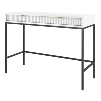 Abbildung von Selsey Vellore Schminktisch Schreibtisch mit Schubladen, Weiß geriffelten Fronten und schwarzen Metallbeinen, 104 cm breit
