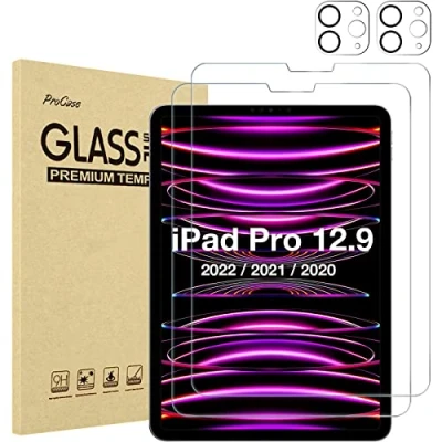Abbildung von ProCase 2+2 Pack Displayschutzfolie für iPad Pro 12,9 Zoll 6. 5. 4. Generation 2022 2021 2020 mit Kamera Objektivschutz, gehärteter Glas Filmschutz &quot;