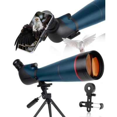 Abbildung von 25 75x100 HD Spektiv Sportschützen mit Stativ und Smartphone Adapter, Zoom Bak4 Prism FMC Lens 45 Grad abgewinkelte Teleskop für Vogelbeobachtung Wildlife Scenery Jagd Wildtiere Stargazing (100B)