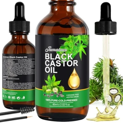 Abbildung von Kaltgepresst Rizinusöl Bio 60ml Natürliches jamaikanisches Schwarzes Rizinusöl, 100% Rein, Organic Castor Oil for Hair Growth, Rizinus Öl für Körper, Haare, Nägel, Wimpern, Augenbrauen