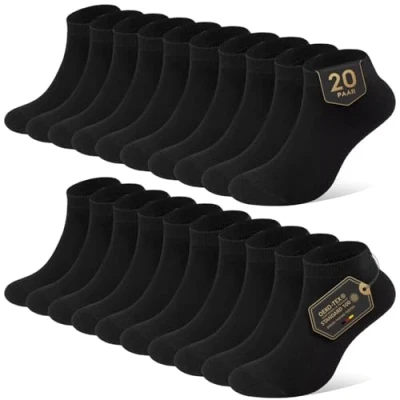 Abbildung von YouShow Sneaker Socken Herren Damen 20 Paar Kurze Halbsocken Quarter Baumwolle Unisex(Schwarz,47 50)