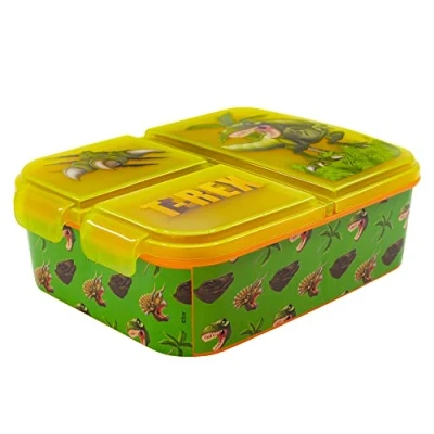 Abbildung von Yuhu.kids Lunchbox Dinosaurier T Rex Kinder Brotdose Lunchbox, Vesperdose mit 3 Fächern BPA frei