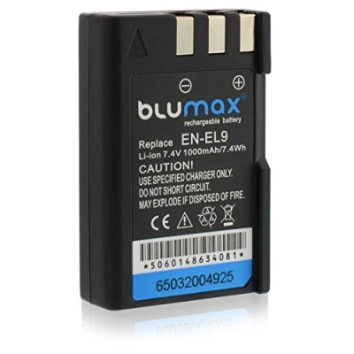 Abbildung von Blumax Akku kompatibel mit Nikon D3000, D40, D40x, D5000, D60, D 3000, 40, 40x, 5000, 60 100% zum Original EN EL9 EL9a (1000 mAh)