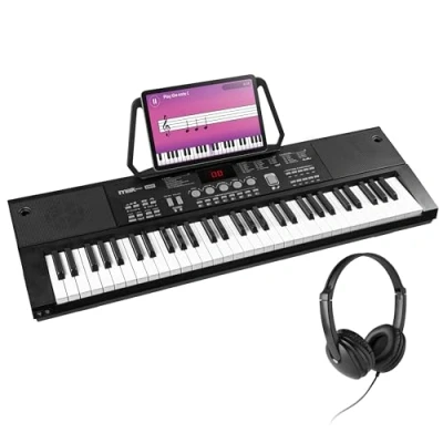 Abbildung von MAX KB15 Keyboard Piano mit 61 Tasten, E Mikrofon und Kopfhörer, 8 Stunden Akku, LCD Display, 70 Songs, Klavier für Anfänger, 26 Klangarten, Percussion, USB C