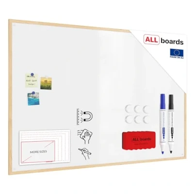 Abbildung von ALLboards Whiteboard mit Holzrahmen 150x100cm Magnettafel Weiß Magnetisch, Trocken Abwischbar