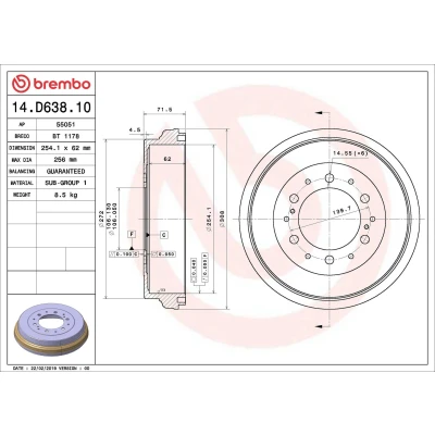 Abbildung von BREMBO 14.D638.10 Bremstrommel 254,1