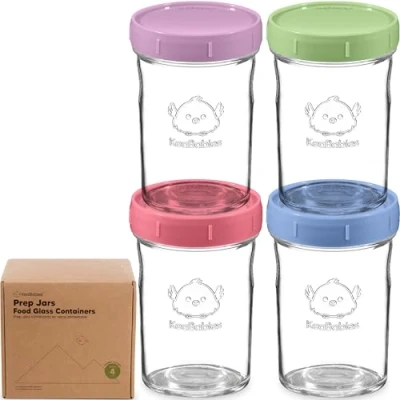 Abbildung von 4 Pack Babybrei Einfrieren Behälter Glas Beikost Baby Zubehör, Mikrowellen Behälter, Lecksicher Babynahrung aufbewahrung (Nord)