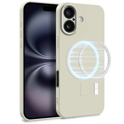 Abbildung von MyGadget Hülle für Apple iPhone 16 [ kompatibel mit MagSafe ] Zweilagige Handyhülle Kameraschutz Cover Innenfutter &amp; Silikon außen Weiß