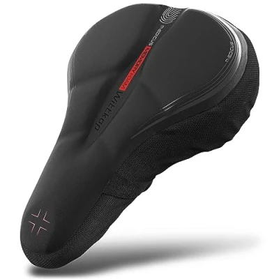 Abbildung von WITTKOP Fahrradsitzkissen mit Gelkissen &amp; Memory Schaum I Ergonomischer Fahrradsitzbezug für Damen und Herren 3 Zonen Konzept Bequemer Fahrradsattelbezug Peloton Fahrradsitz