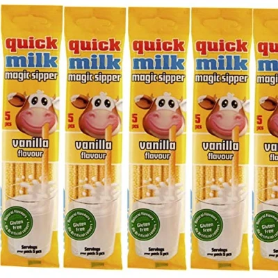 Abbildung von 10 Beutel je 5 Halme Vanille Trinkhalme Quick Milk Magische Milch Strohhalme (Gesamt: 50 Halme)