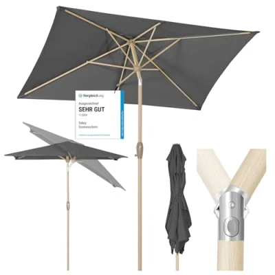 Abbildung von Sekey Aluminum Sonnenschirm Marktschirm Gartenschirm Terrassenschirm Sonnenschutz UV 50+ Rechteckig (210 x 140 cm, CREME)
