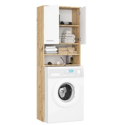 Abbildung von BDW Waschmaschinenschrank 180x64x30 cm, Badezimmer Hochschrank, Badezimmerschrank Hoch, Möbel, Bad Schrank Badezimmerschrank, Badregal, Waschmaschine, Artisan Eiche/Weiß