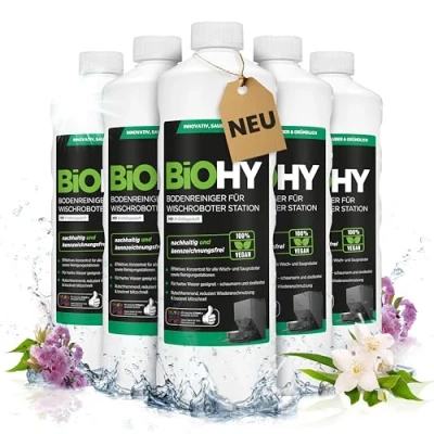 Abbildung von BiOHY Bodenreiniger Für Wischroboter Station mit Frühlingsduft (6 x 1 Liter) Reinigungsmittel Konzentrat alle Wisch &amp; Saugroboter Nass Funktion Schaumarm Streifenfrei Böden