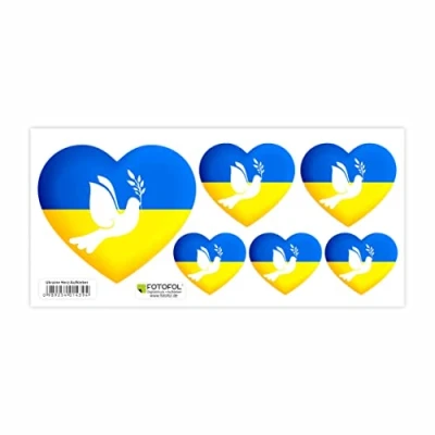 Abbildung von FOTOFOL Ukraine Aufkleber Set Fahne Flagge Karte Blumen Friedenstaube Ukraine, für Auto, Fahrzeuge, Roller, Moped, Motorrad Helm, Fahrrad, Laptop, Smartphone (Herzen)