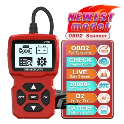 Abbildung von iKiKin Car OBD2 Diagnosegerät Auto Scanner，OBD2 EOBD Motor Fehlercodeleser Scanner mit DTC Definition Spannungserkennung und Überwachung im OBDII Protokoll Scanner（Strahlend Rot）