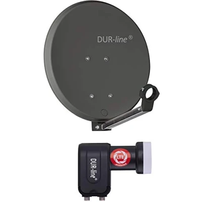 Abbildung von DUR line DSA 40cm Anthrazit + Twin LNB 2 Teilnehmer Set, Hochleistungs Hart Aluminium Spiegel [Sat Antenne, Satellitenschüssel, Camping, Balkon, Mini, Boot]
