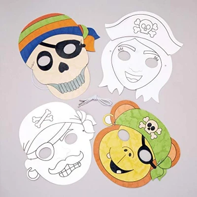 Abbildung von Baker Ross Masken „Piraten“ zum Ausmalen (8 Stück) mit verschiedenen Piraten für Kinder Gestalten und Verkleiden