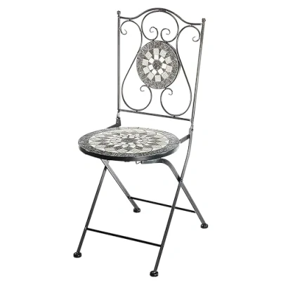 Abbildung von Kobolo Gartenstuhl Klappstuhl Mosaikstuhl Metallstuhl Höhe 88 cm grau für Innen und Außenbereich geeignet platzsparrend einklappbar