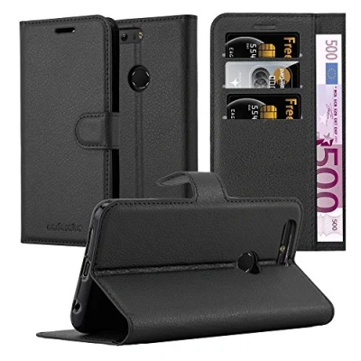 Abbildung von Cadorabo Hülle kompatibel mit Honor 8/8 Handyhülle aus Kunst Leder Flip Klappbare Stoßfeste Magnetische [Standfunktion] [Kartenfächern] Cover für Tasche in Schwarz