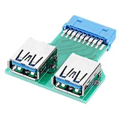 Abbildung von Cablecc Dual USB 3.0 Typ A Buchse auf Motherboard 20/19 Pin Box Header Slot Adapter PCBA