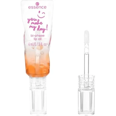 Abbildung von essence you make my day! bi phase lip oil, Lipgloss, Nr. 01, Transparent, pflegend, glänzend, strahlend frisch, vegan, ohne Parabene, Mikroplastikpartikel, Nanopartikel frei, 1er Pack (4ml)