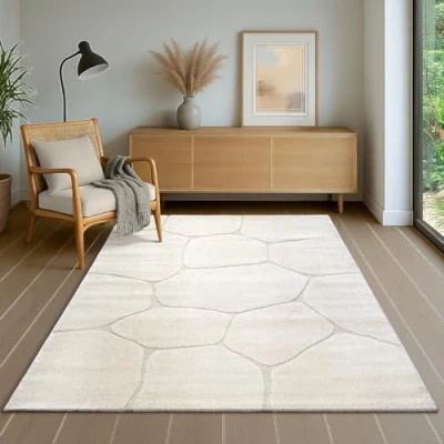 Abbildung von the carpet Everest moderner Kurzflor Teppich Wohnzimmer Schlafzimmer mit Hoch Tief Effekt, 3D hohe Flordichte und angenehm weich, Wabenmuster, Creme, 120 x 170 cm