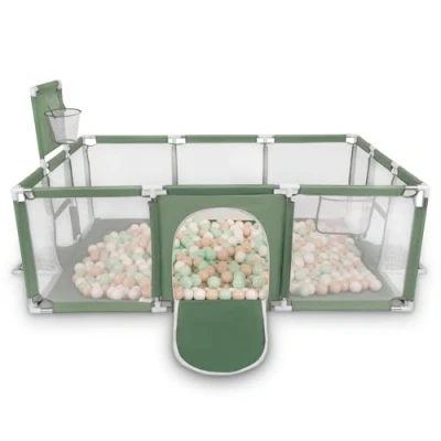 Abbildung von Selonis Laufstall Baby Großer Spielplatz Mit 100 Bälle Laufgitter Für Kinder, Grün:Pastellbeige/Weiß/Minze