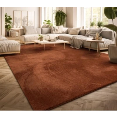 Abbildung von TT Home Teppich Wohnzimmer Kurzflor Anti Rutsch Rückseite Einfarbiges Design Waschbar, Farbe: Dunkelorange, Größe:100x200 cm