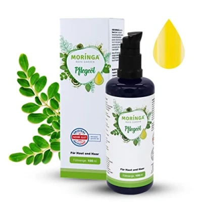 Abbildung von Moringa Maya Garden kalt gepresstes Haut Pflege Öl in Premium Qualität, aus den Samen der Oleifera. Dermatest Zertifizierte Hautpflege, Gesichtspflege, Haarpflege, Anti Aging, Behenöl (100ml)