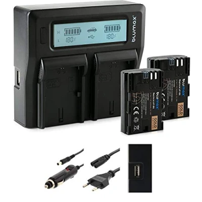 Abbildung von Blumax Gold Edition 2X Akku ersetzt Canon LP E6 2040mAh mit Sanyo Zellen + LCD Dual Ladegerät kompatibel EOS 60D 70D 6D 5D Mark 3