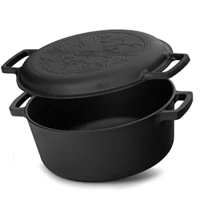 Abbildung von 4BIG.fun Kochtopf Gusseisen Topf 4L Gusseisentopf Ø 24cm Brotbacken, (mit Deckel Bratpfanne), Induktion