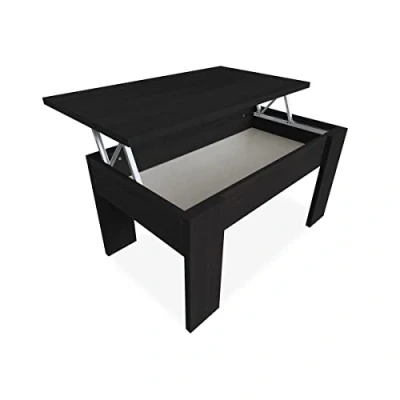 Abbildung von DREAMING ONLINE Höhenverstellbarer Couchtisch, Wohnzimmer oder Esszimmertisch, Farbe: Wengue, Maße: 90 cm (Breite) x 50 (Tiefe) 46 57 (Höhe), Holz, 46/57