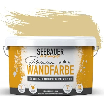Abbildung von SEEBAUER diy Wandfarbe Beige 10L für Innen (No. 430 Vanilla Cream) Edelmatte cremebeige Innenfarbe Beigetöne sehr hohe Deckkraft Matt, Abwaschbar und Tropffrei