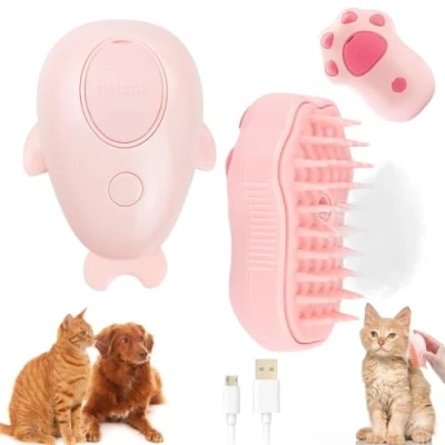 Abbildung von Haustier Katzenbürste Hundebürste, 2 Stücke 3 in 1 Steamy Cat Brush Selbstreinigende Zupfbürste Entfernt lose Unterwolle, Für Katzen Hunde Massage Selbstreinigung