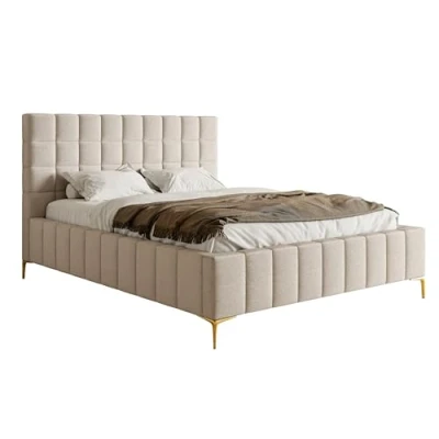 Abbildung von Selsey Bett Polsterbett Doppelbett 180 x 200 cm Mit Bettkasten Metallrahmen Goldene Beine Gasdruckfeder Schlafbett Chenille Graubeige Szejlo