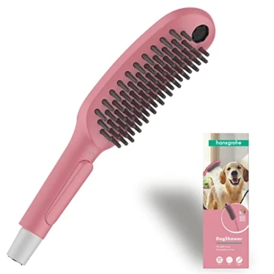 Abbildung von hansgrohe DogShower Hundedusche mit 3 Strahlarten, Duschkopf für Hunde zur Fellpflege Streichelnoppen, 26640560, Rosa