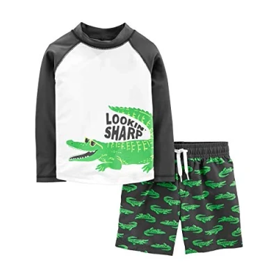 Abbildung von Simple Joys by Carter&#039;s Baby Jungen Swimsuit Trunk and Rashguard Rash Guard Set, Schwarz Krokodilaufddruck, 3 6 Monate